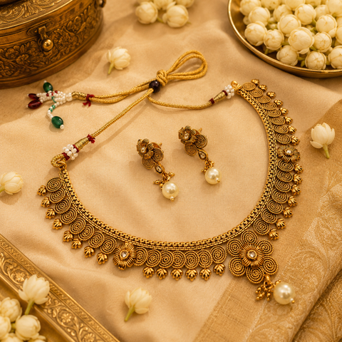 small size beautiful gold plated (artificial) necklace set with polki stone (slight variations in color and design is possible)