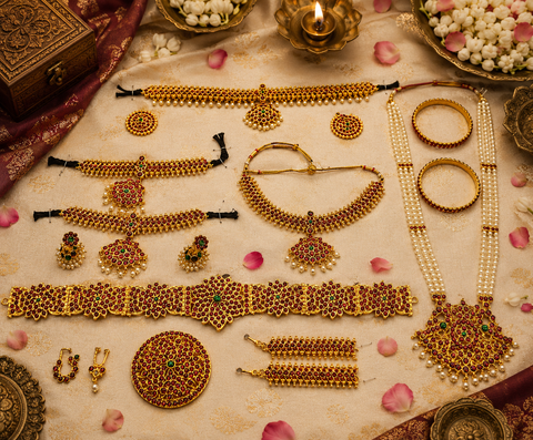South indian bharatnatyam jwellery set (artificial gold)