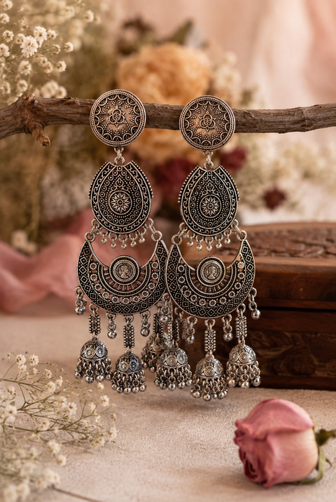 Beautiful oxidised bigger earrings ( slight variations in color and design is possible)