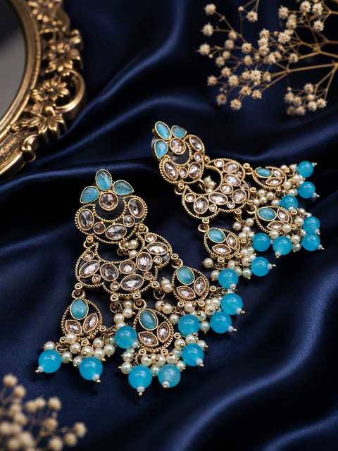 Beautiful Polki & Pearls work bigger earrings (very lite weight) (slight variations in color and design is possible)