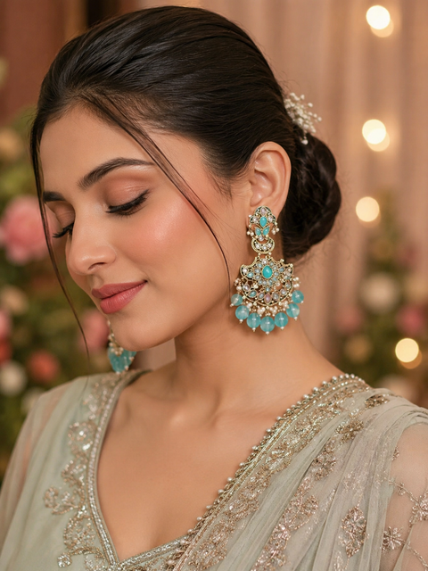 Original Polki with beautiful pearls heavy look Earrings with lite weight (slight variations in color and design is possible)