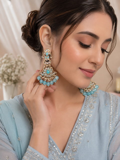 Original Polki with beautiful pearls heavy look Earrings with lite weight (slight variations in color and design is possible)