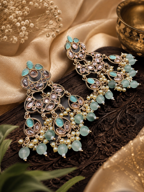 Beautiful Polki & Pearls work bigger earrings (very lite weight) (slight variations in color and design is possible)