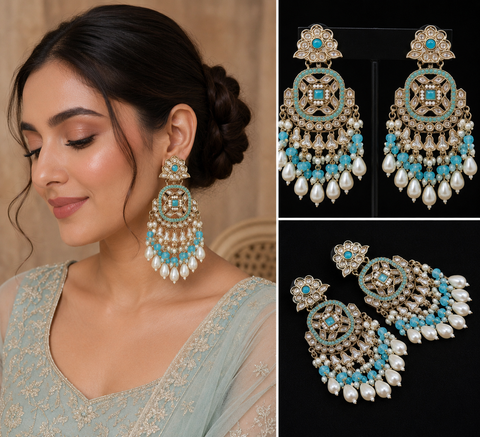 Beautiful Kundan & Pearls work bigger earrings (very lite weight)