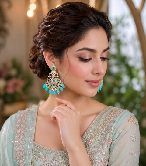 Original Polki with beautiful pearls heavy look Earrings with lite weight (slight variations in color and design is possible)