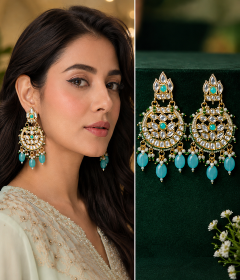 Kundan stone with pearls work beautiful earrings (slight variations in color and design is possible)