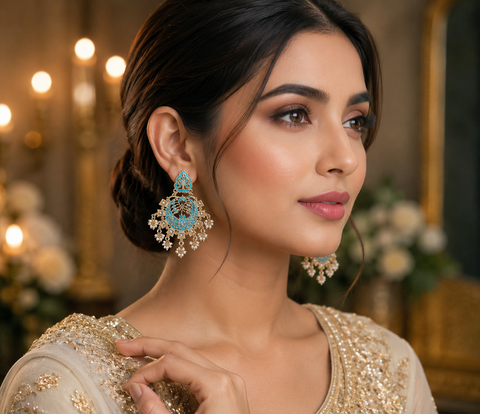 Meenakari with pearls work peacock design earrings