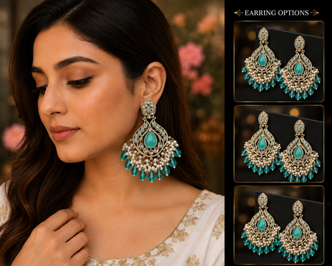 Original Polki with beautiful pearls heavy look Earrings with lite weight (slight variations in color and design is possible)