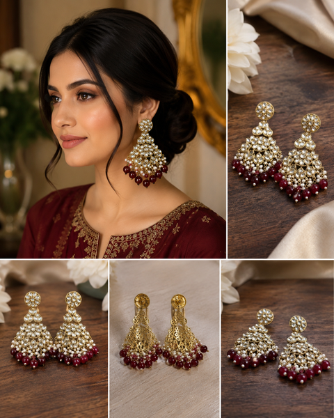 Kundan with beautiful pearls heavy look Earrings with lite weight (slight variations in color and design is possible)