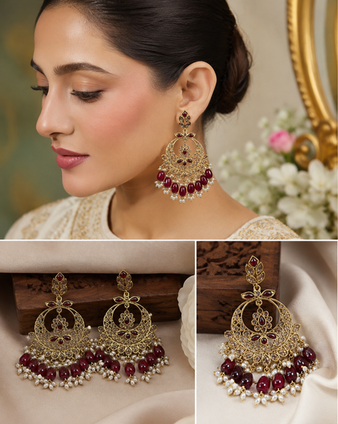 Original Polki with beautiful pearls heavy look Earrings with lite weight (slight variations in color and design is possible)