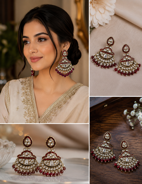 Kundan with beautiful pearls Earrings (slight variations in color and design is possible)