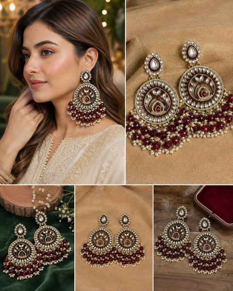 Beautiful Kundan & Pearls work bigger earrings (very lite weight) (slight variations in color and design is possible)