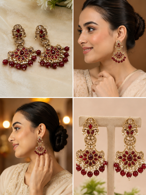 Original Polki with beautiful pearls heavy look Earrings with lite weight (slight variations in color and design is possible)