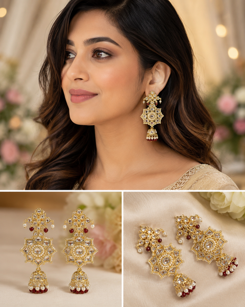 Beautiful Kundan & Pearls work jhumka (very lite weight) (slight variations in color and design is possible)