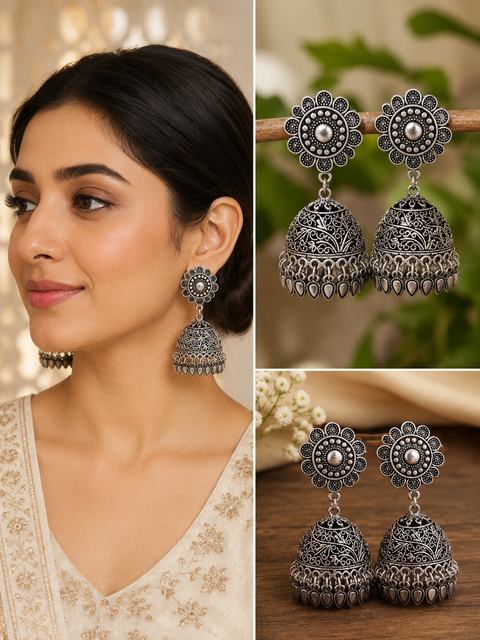 Beautiful oxidised bigger jhumka ( slight variations in color and design is possible)