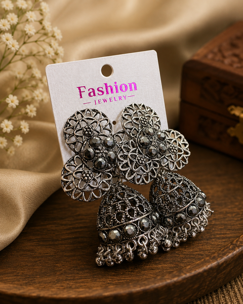 Beautiful oxidised bigger jhumka(slight variations in color and design is possible)