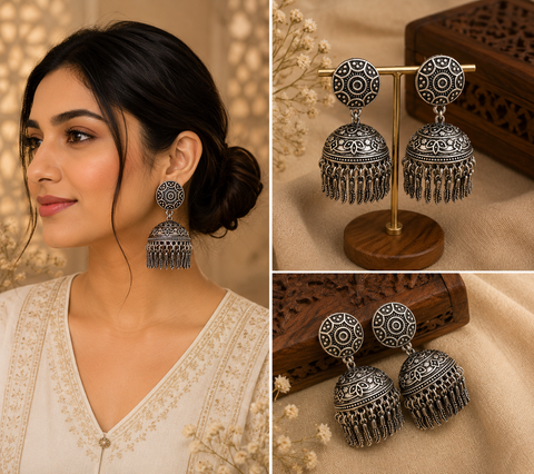 Beautiful oxidised bigger earrings (slight variations in color and design is possible)