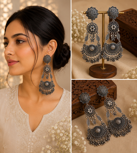 Beautiful oxidised bigger earrings (slight variations in color and design is possible)
