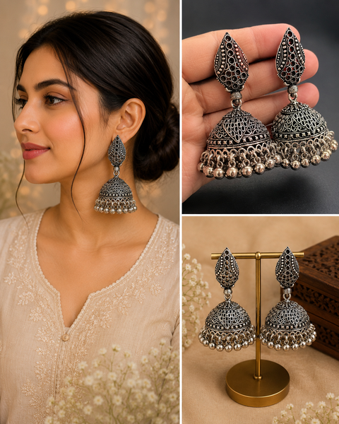 Beautiful oxidised bigger jhumka (slight variations in color and design is possible)
