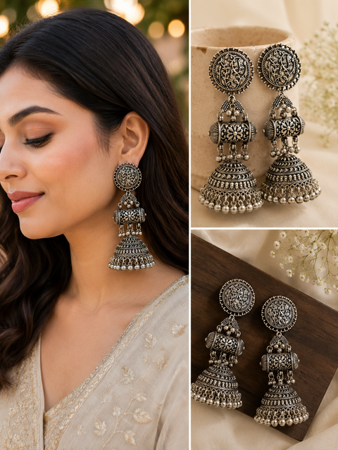 Beautiful oxidised bigger earrings(slight variations in color and design is possible)