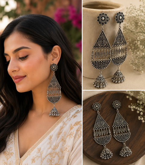 Beautiful oxidised bigger earrings (slight variations in color and design is possible)