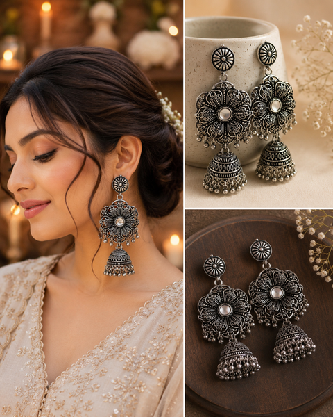 Beautiful oxidised bigger earrings (slight variations in color and design is possible)