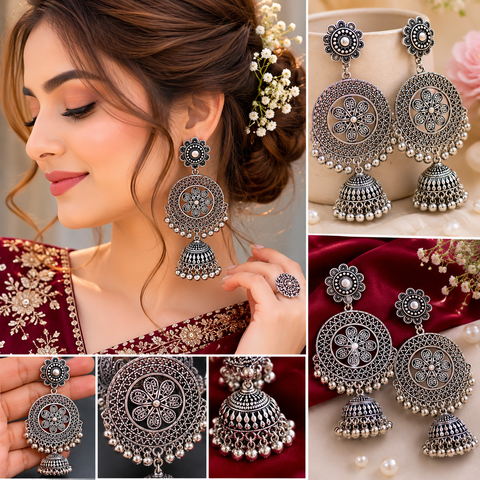 Beautiful oxidised bigger earrings (slight variations in color and design is possible)