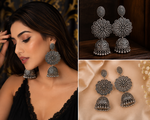Beautiful oxidised bigger earrings (slight variations in color and design is possible)