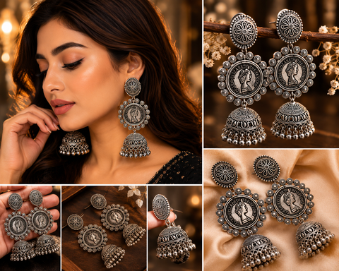 Beautiful oxidised bigger earrings (slight variations in color and design is possible)