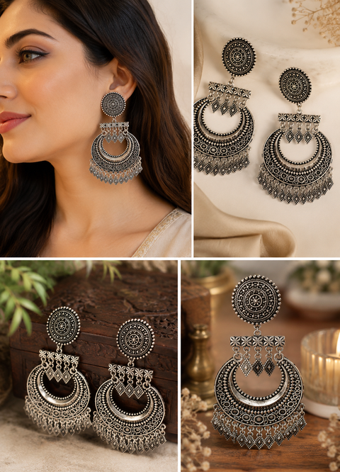 Beautiful oxidised bigger earrings (slight variations in color and design is possible)