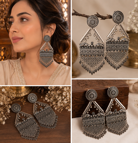 Beautiful oxidised bigger jhumka (slight variations in color and design is possible)