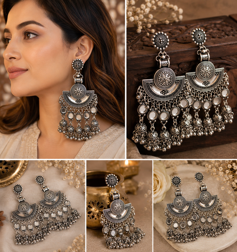 Beautiful oxidised bigger jhumka (slight variations in color and design is possible)