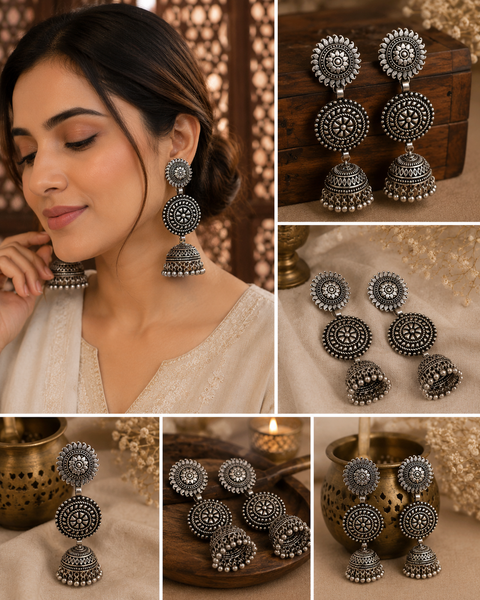 Beautiful oxidised bigger jhumka(slight variations in color and design is possible)