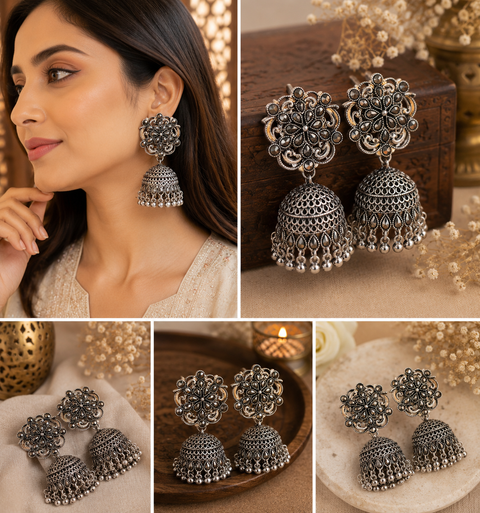 Beautiful oxidised bigger jhumka (slight variations in color and design is possible)
