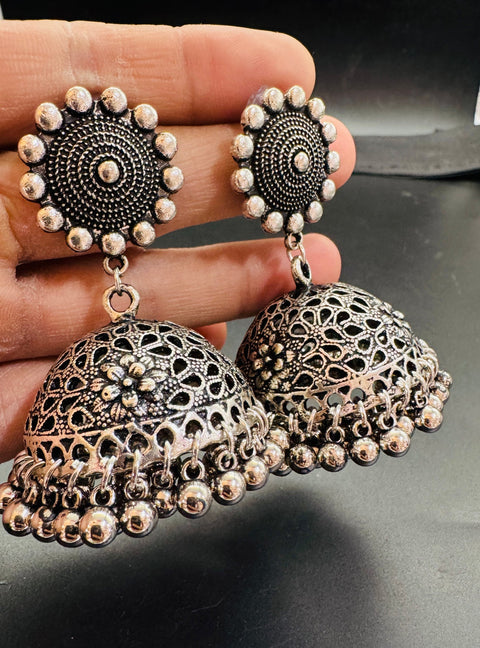 Beautiful oxidised bigger jhumka (slight variations in color and design is possible)