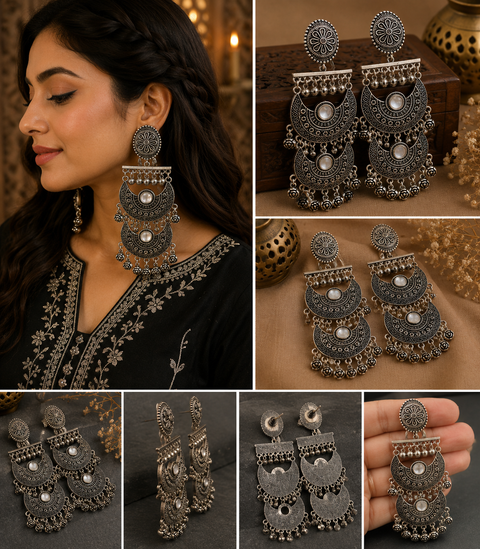 Beautiful oxidised bigger jhumka (slight variations in color and design is possible)
