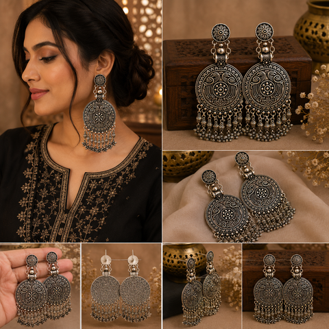 Beautiful oxidised bigger jhumka (slight variations in color and design is possible)