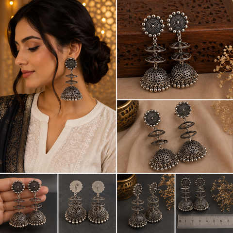 Beautiful oxidised bigger jhumka (slight variations in color and design is possible)