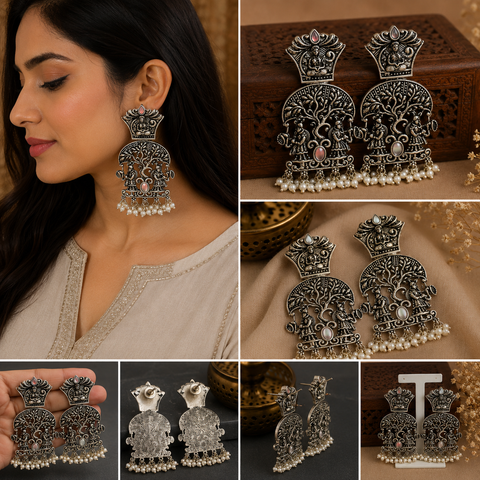 Beautiful oxidised bigger jhumka (slight variations in color and design is possible)
