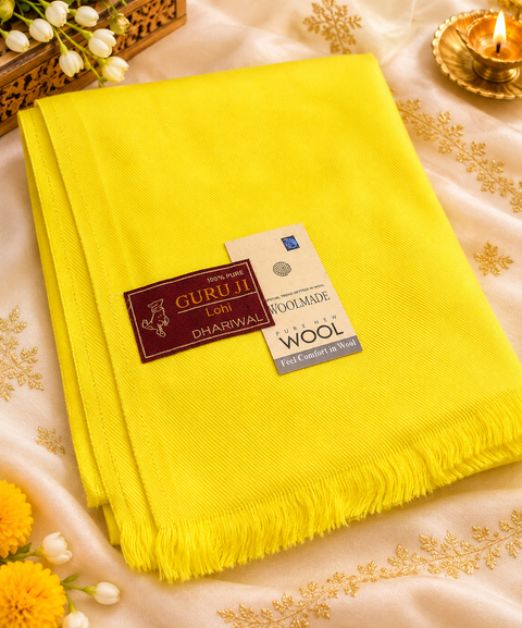 Yellow Dhariwal lohi – A soft, warm and traditional multipurpose lohi, ideal for winter wear, religious ceremonies, and everyday use.(slight variations is possible)