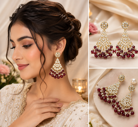 Kundan with beautiful pearls heavy look Earrings with lite weight (slight variations in color and design is possible)