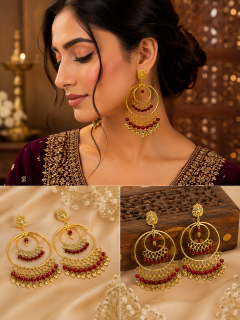 Maroon pearls with pippal patti punjabi balian (slight variations in color and design is possible)