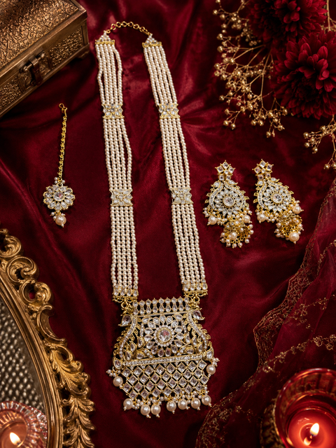Pearls Work With Kundan Stone Beautiful Rani Haar /Long Necklace Set With Beautiful Earrings