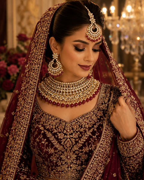 Elegant Kundan Bridal Necklace Set featuring delicate pearl detailing and timeless royal charm (slight variation in color and design is possible)