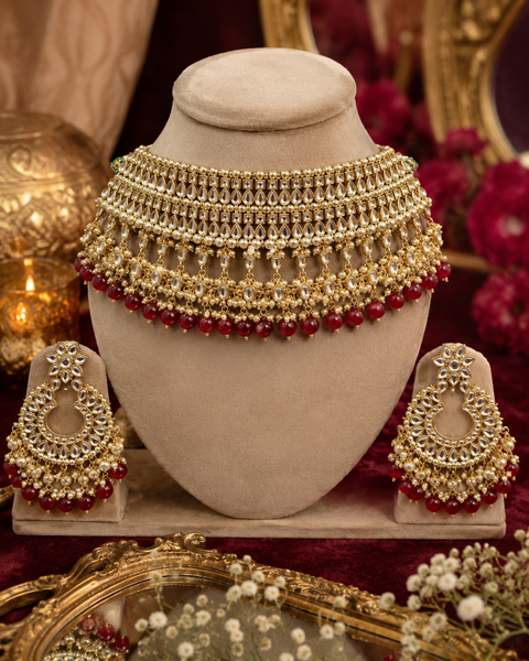 Elegant Kundan Bridal Necklace Set featuring delicate pearl detailing and timeless royal charm (slight variation in color and design is possible)