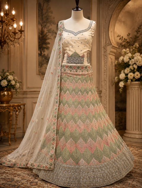 (Video clip attached)Unstitched Lehnga beautiful embroidery work & stones work heavy layered ken ken Designer party wear Lehnga with embroidery work on blouse & and dupatta(model is for reference only) slight variation in color and design is possible)