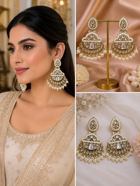 Kundan with beautiful pearls Earrings (slight variations in color and design is possible)