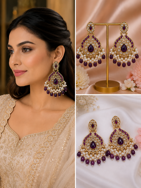 Original Polki with beautiful pearls heavy look Earrings with lite weight  (slight variations in color and design is possible)