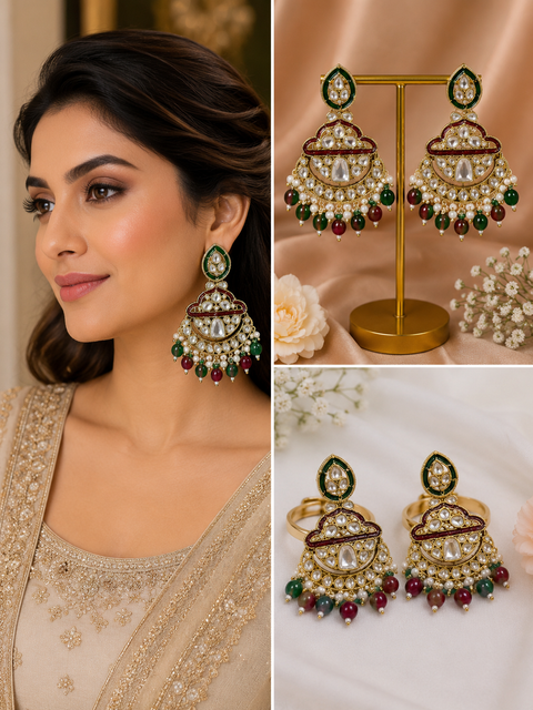 Kundan with beautiful pearls Earrings (slight variations in color and design is possible)