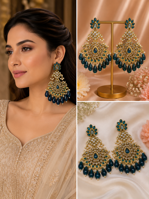 Original Polki with beautiful pearls heavy look Earrings with lite weight (slight variations in color and design is possible)